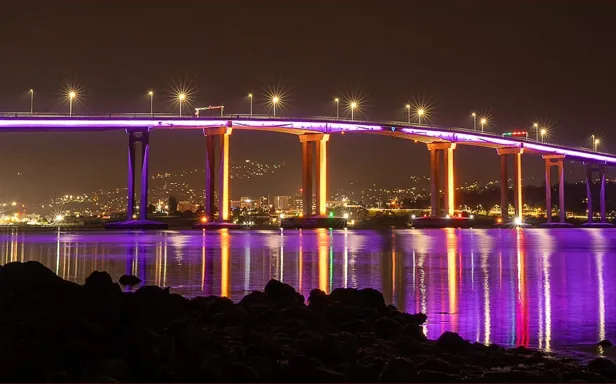 Tasman Bridge in Hobart lit up in purple for World Pancreatic Cancer Awareness Month